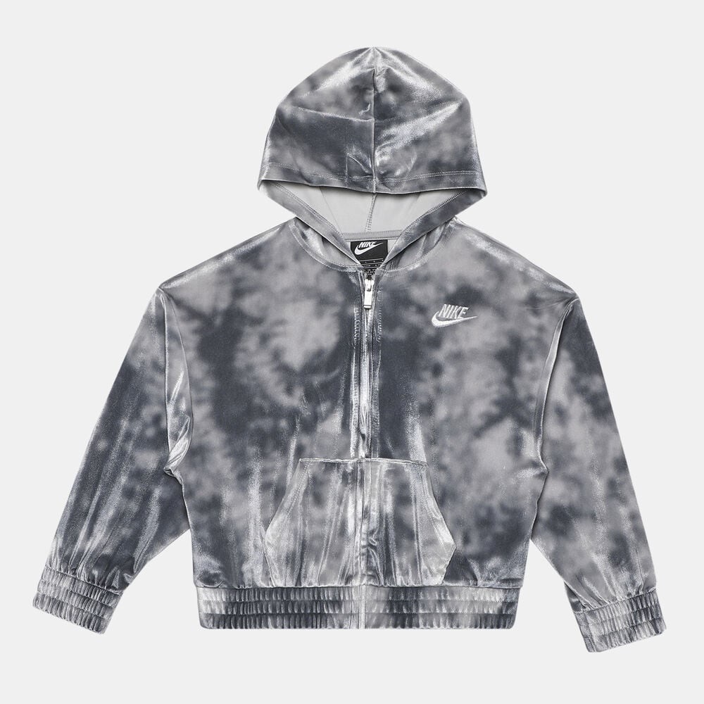Nike Black and Gray Hoodie, Nike Velour Full-Zip Hoodie Size 7/8